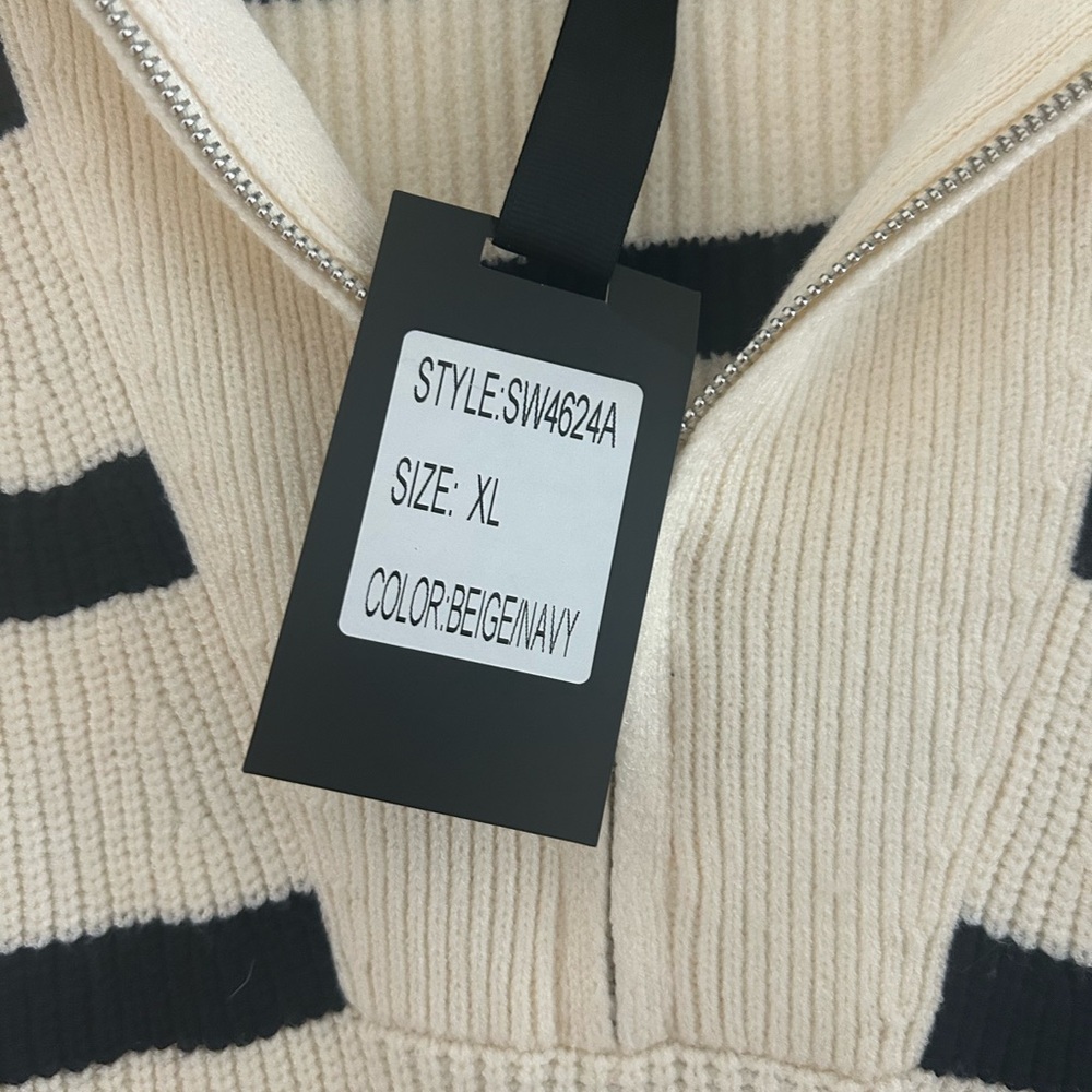 Women’s Striped Sweater Vest - Navy and Cream XL - Picture 2 of 2